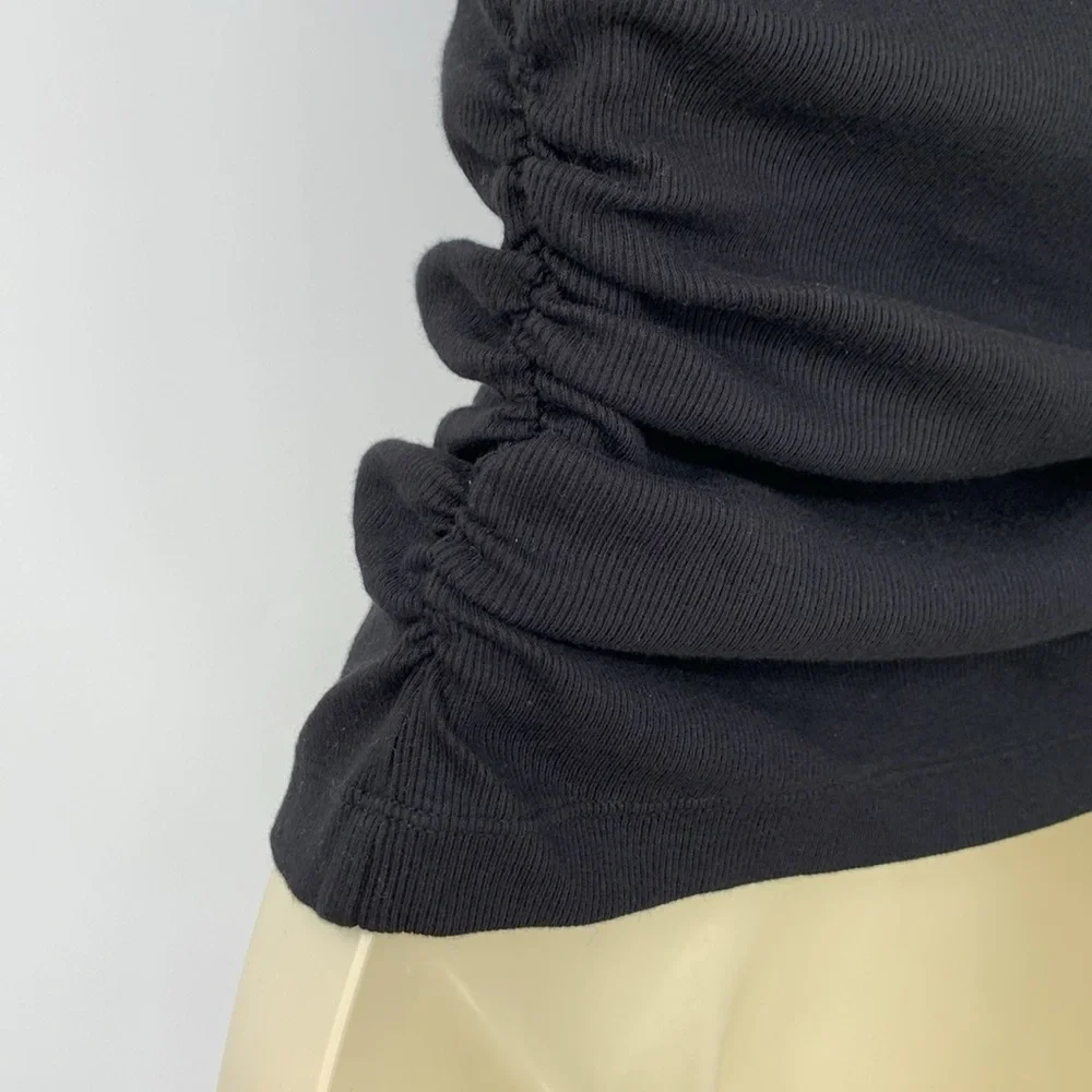 Michael Stars ribbed one shoulder black top shirt blouse knit ruched stretch XS